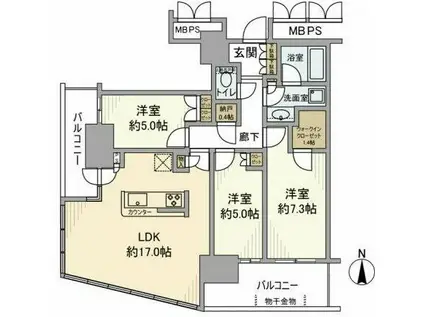 川崎ゲートタワー(3LDK/13階)の間取り写真