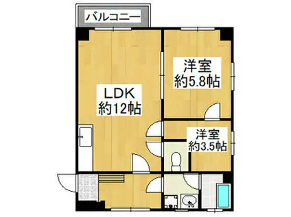 平和第二マンション(2LDK/2階)の間取り写真