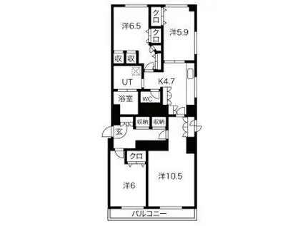 七間町ハイム(4K/10階)の間取り写真