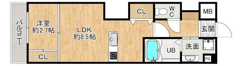 STUDIE小文字通(1LDK/8階)の間取り写真