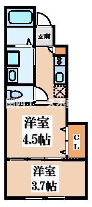 COSMO WAKAEMINAMI(1SK/1階)の間取り写真