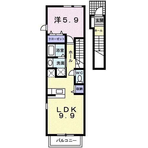 ウエスト・テール(1LDK/2階)の間取り写真