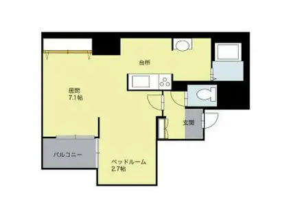 ロべージ(1K/7階)の間取り写真