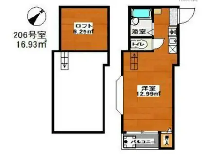 パプリカ天神(ワンルーム/2階)の間取り写真