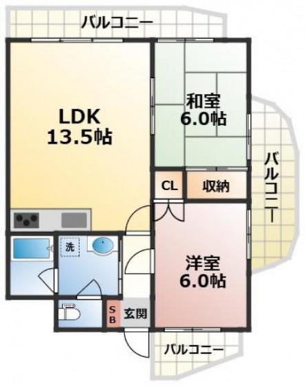二勝BLDG8(2LDK/4階)の間取り写真