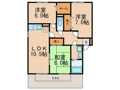 アジェリアA(3LDK/1階)の間取り写真