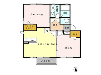 ロワール B棟(2LDK/2階)の間取り写真