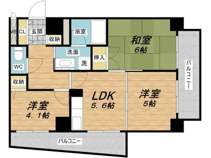 第一玉造(2LDK/9階)の間取り写真