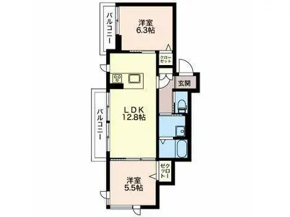 ベレオ女池(2LDK/2階)の間取り写真