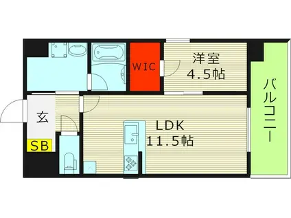 フェリーチェ城北公園(1LDK/4階)の間取り写真
