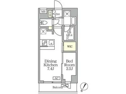 アジールコート三宿テラス(1DK/2階)の間取り写真