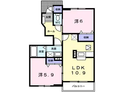 アヴニール秋葉A(2LDK/1階)の間取り写真