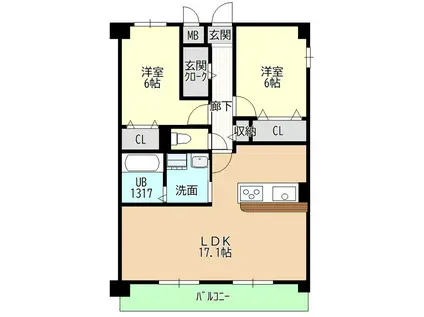 ヒルザコートII(2LDK/2階)の間取り写真