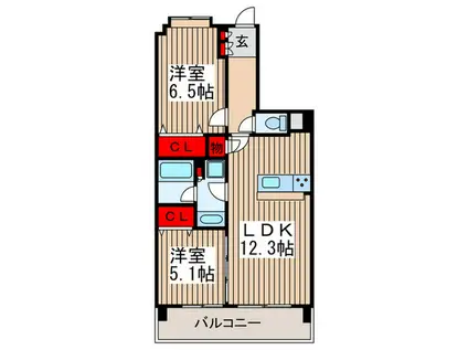 プレディアンスフォート北本ライズ(2LDK/4階)の間取り写真