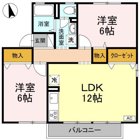 ファミール河野C棟(2LDK/2階)の間取り写真