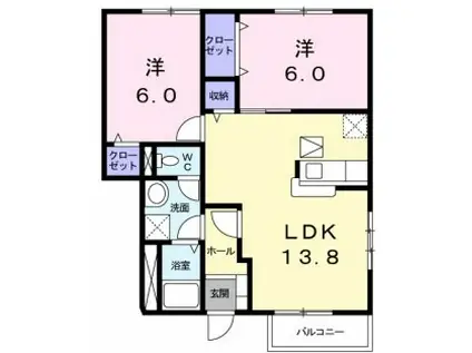 サンガーデン B(2LDK/1階)の間取り写真