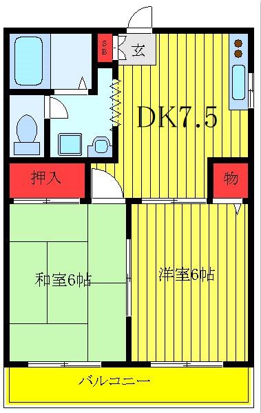 グリーンハイツ西(2DK/1階)の間取り写真