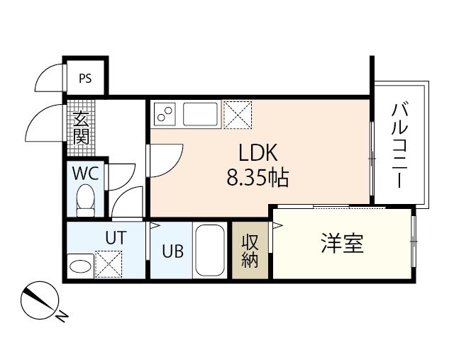 トラスティレジデンス地御前西館(1LDK/1階)の間取り写真