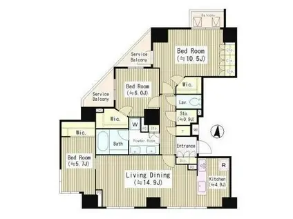 CAVANA南青山(3LDK/9階)の間取り写真