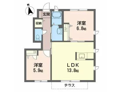 シャーメゾン秋桜(2LDK/1階)の間取り写真