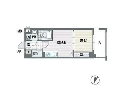 レジディア警固(1DK/3階)の間取り写真