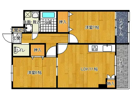 せせらぎ通百番ビル(2LDK/3階)の間取り写真