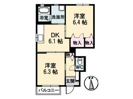 ピュアズ A棟(2DK/1階)の間取り写真