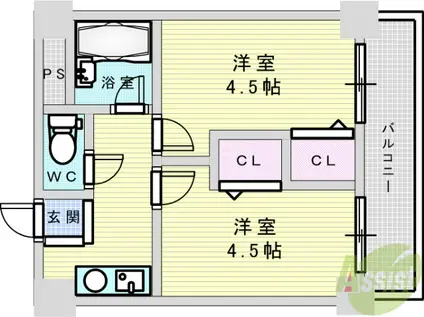 木川東エクセルハイツ(2K/4階)の間取り写真
