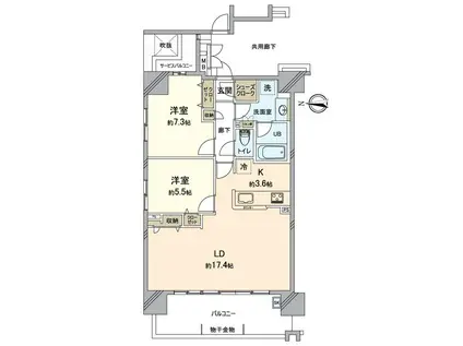 ポレスター中山下(2LDK/11階)の間取り写真