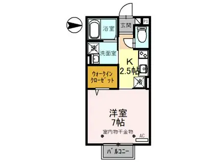 ヴァレンティ(1K/2階)の間取り写真