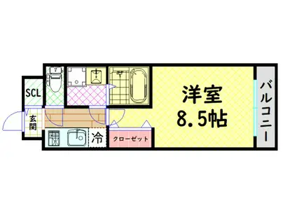 MELDIA CREST TAPP NAMBA ウエスト(1K/2階)の間取り写真