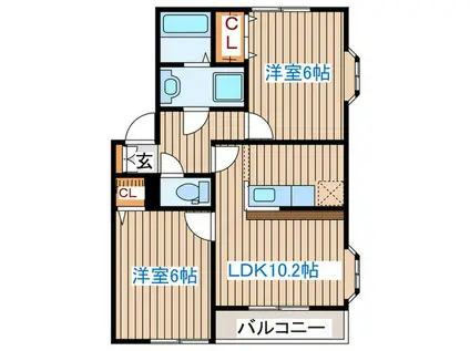 モンブラン南中山I(2LDK/2階)の間取り写真