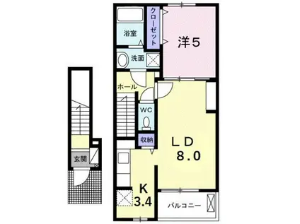 クラール東村 C(1LDK/2階)の間取り写真