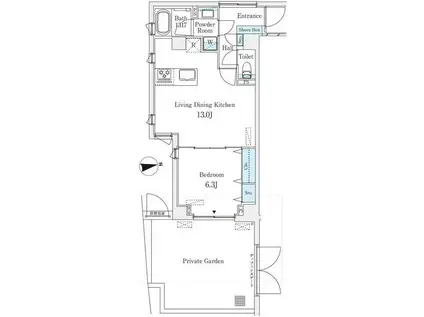 THE VERLUX TAKANAWA(1LDK/1階)の間取り写真
