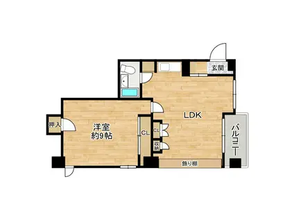 難波シティハイツ(1LDK/3階)の間取り写真