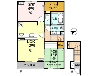 ヴィラアヴェニューセレーネ A棟(2LDK/2階)の間取り写真