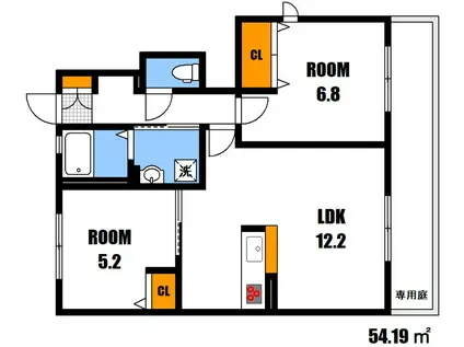 シャイニーヒルズE&M(2LDK/1階)の間取り写真
