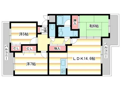 ヒルクレストあやめ池(3LDK/3階)の間取り写真