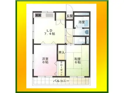 メイプルハイツ(2DK/2階)の間取り写真