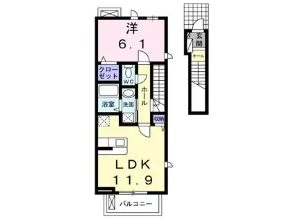 フィオーレ(1LDK/2階)の間取り写真