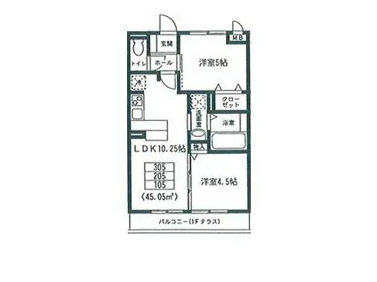 グランミーティス(2LDK/2階)の間取り写真