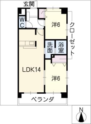パークサイドK1(2LDK/3階)の間取り写真