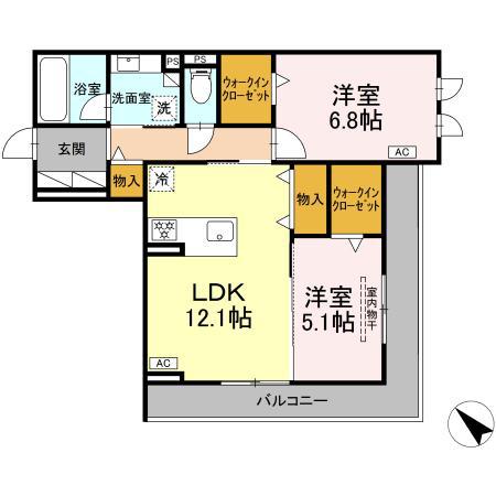 D-AVANCE 柱六番町 II(2LDK/2階)の間取り写真