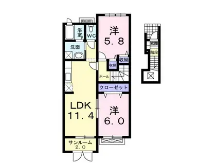 ネオグローブII(2LDK/2階)の間取り写真
