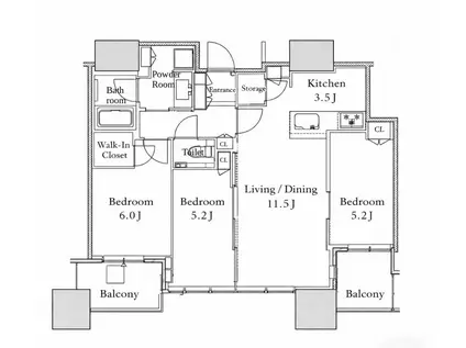 シティタワー大阪本町(3LDK/44階)の間取り写真