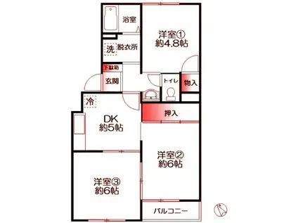 横浜上郷ハイツ(3DK/2階)の間取り写真