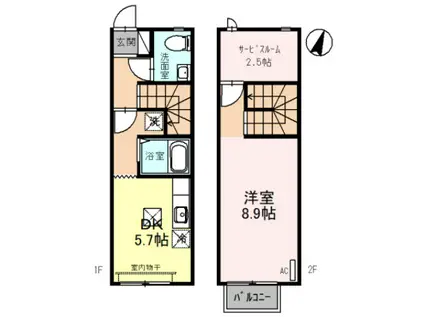 キューブタウン長田C(1SDK/2階)の間取り写真