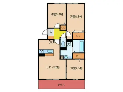 セリシール A(3LDK/1階)の間取り写真