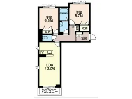 グリナージュ江北(2LDK/2階)の間取り写真