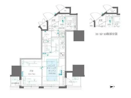 ズーム信濃町(1LDK/11階)の間取り写真